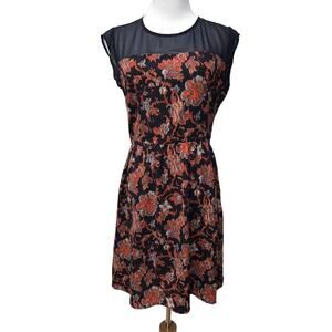 Maison Jules Dress Medium Shift Floral Watercolor Sheer Neckline And Back